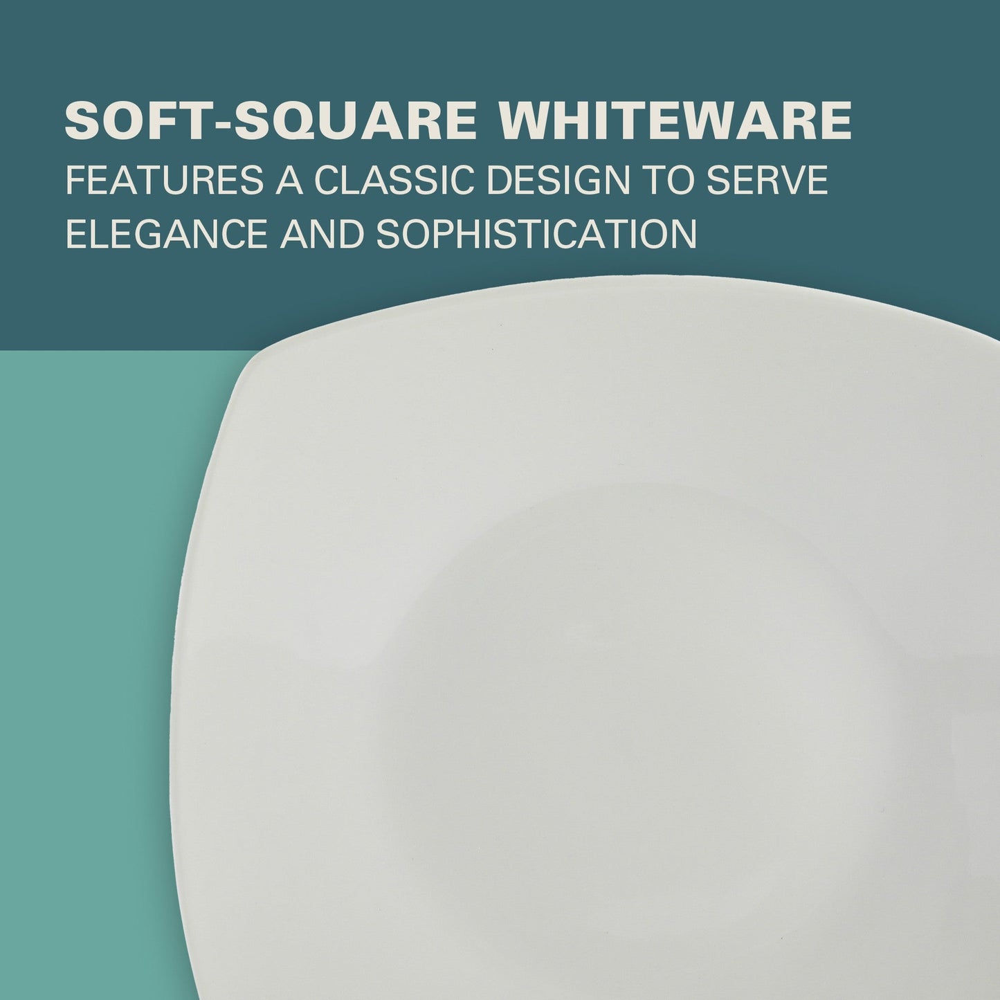 Gibson Home Zen Buffet 16-Piece Porcelain Dinnerware Set, Square Plates & Bowls, Service for 4, White
