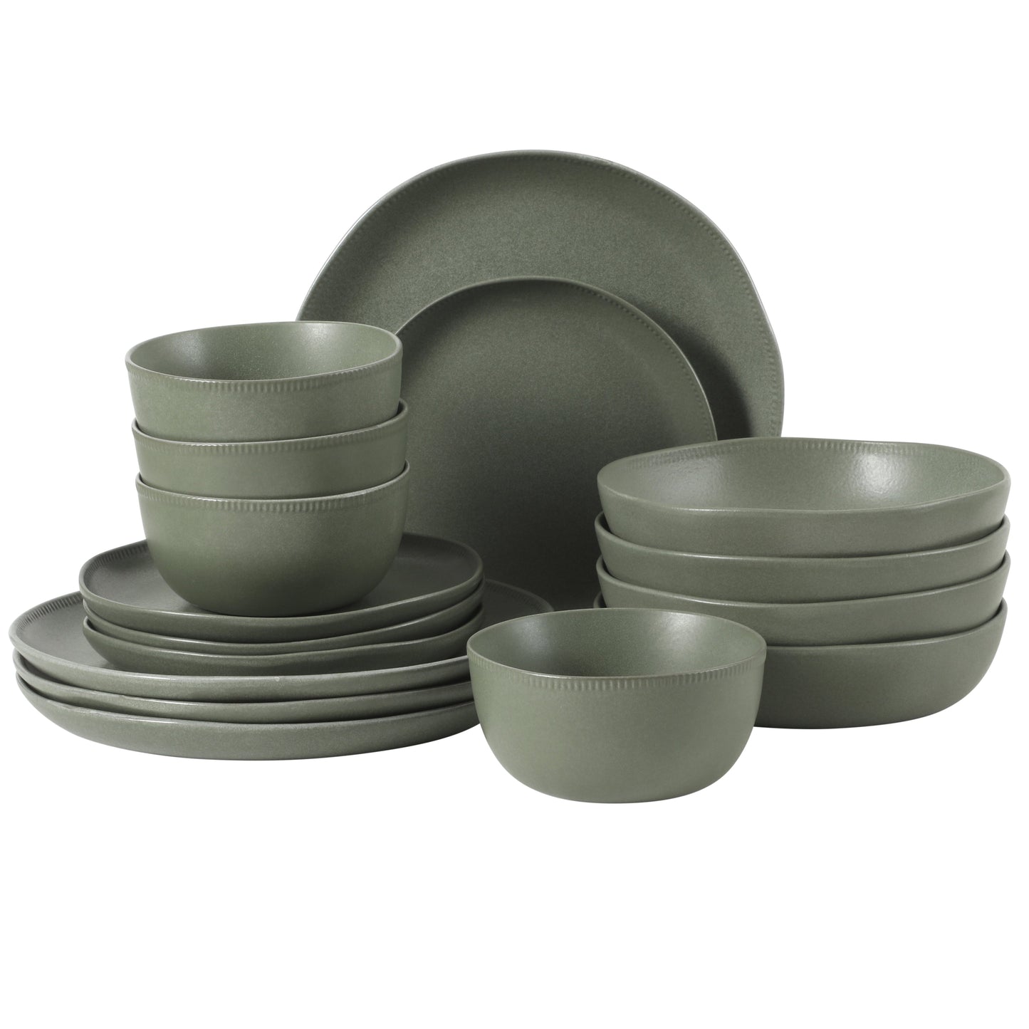 Gibson Elite Menlo Park 16-Piece Pottery Clay Stoneware Dinnerware Set – Reactive Glaze, Embossed Plates and Bowls W/ Pasta Bowl, Service for 4 – Microwave & Dishwasher Safe