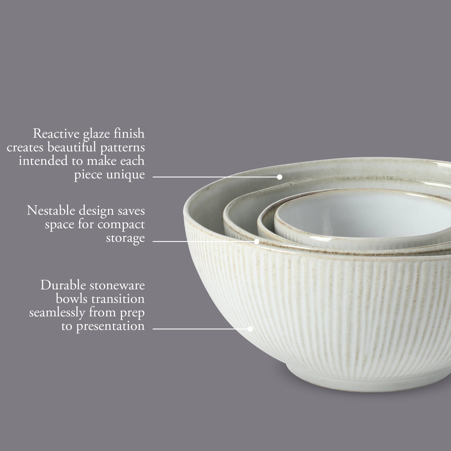 Gibson Elite Sandy Pines 4 Piece Nesting Bowl Set, 4”, 5.5”, 7” & 9” Round Stoneware Bowls, Reactive Glaze Finish, Mixing, Prep & Serving Bowls, Microwave & Dishwasher Safe