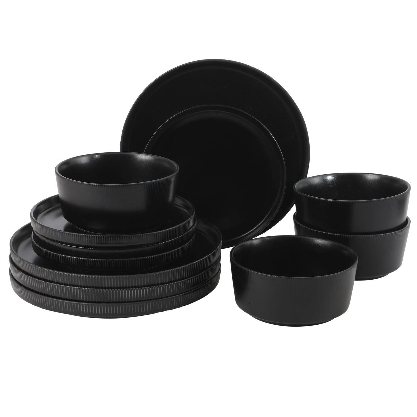 Gibson Home Dempsey Road 12-Piece Stoneware Dinnerware Set – Service for 4, Round Plates and Bowls, Durable Solid Color Modern Embossed Dish Set, Microwave & Dishwasher Safe