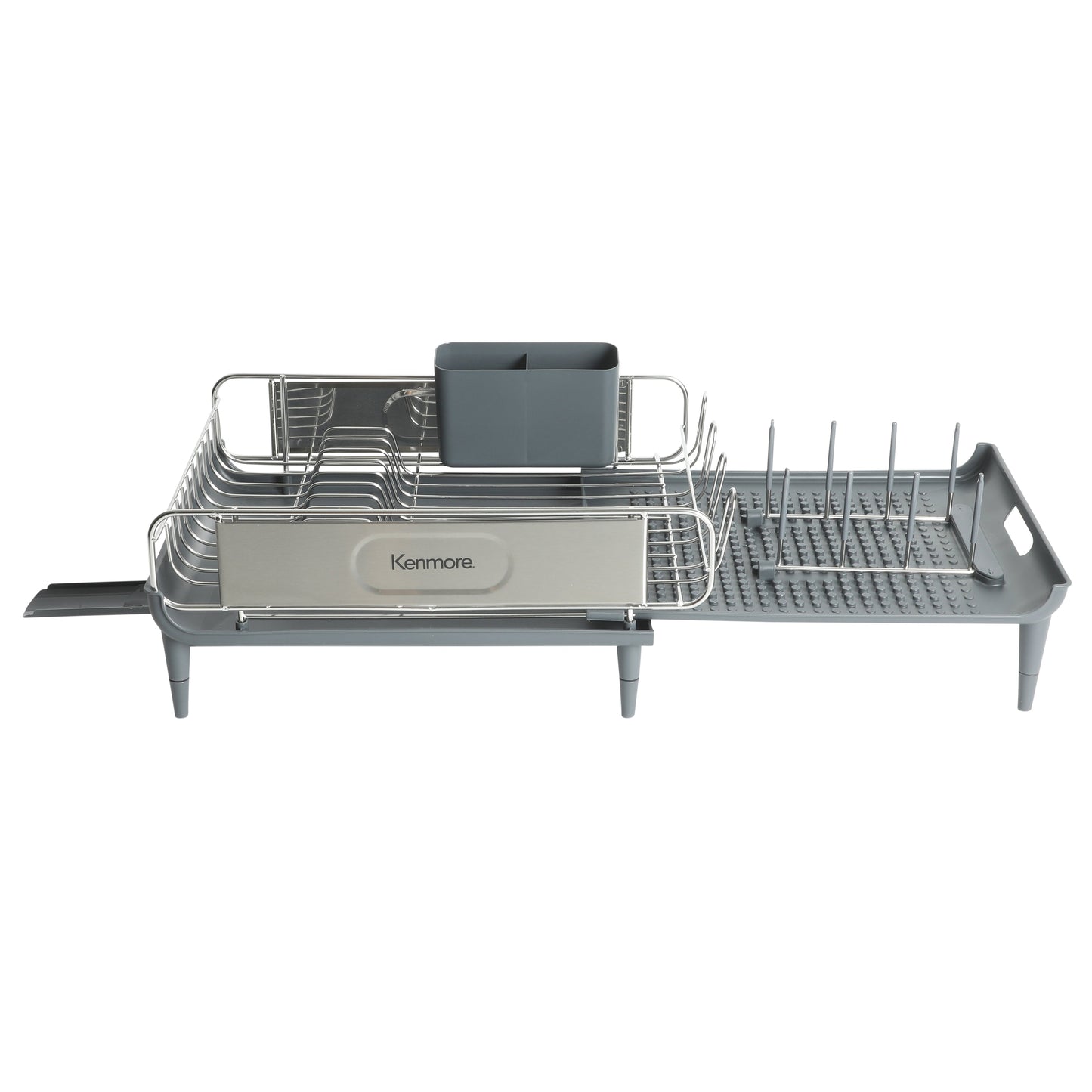 Kenmore Loxdell Expandable Full Size Rust Resistant Dish Rack with Drain Board and Flatware Caddy