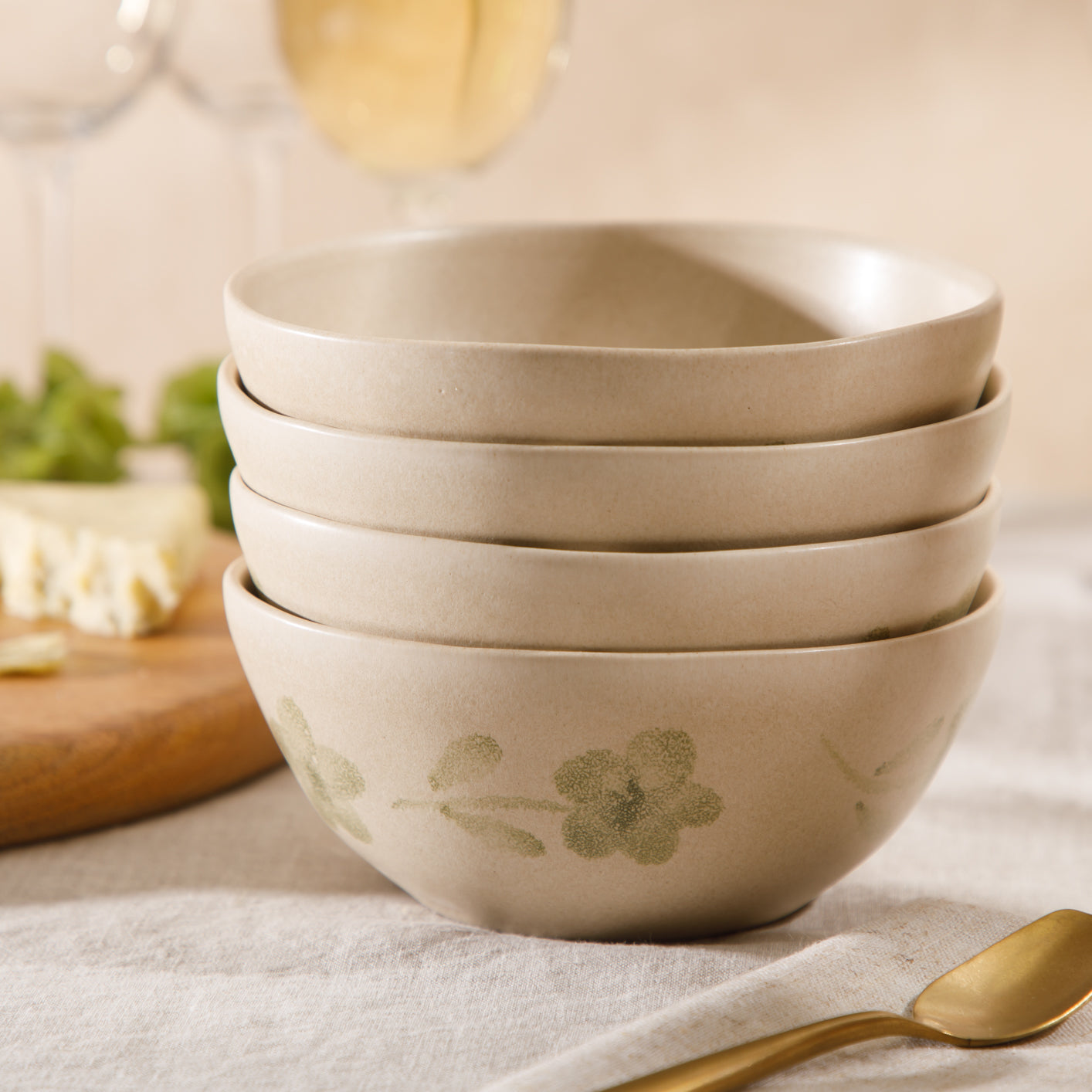 Bloomhouse - 2 Time Oprah's Favorite Things - Made in Portugal Hand Painted 6.4 Inch Cereal Bowls Set of 4 - Porto Petals Floral Soup Bowl Set - Blush Pink