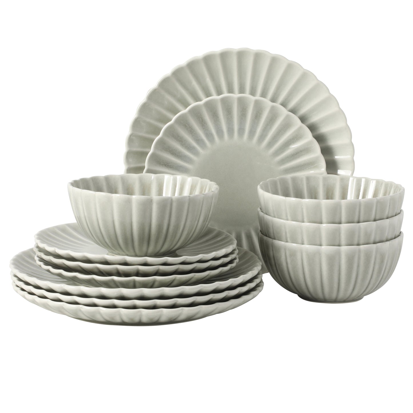 Gibson Elite Peach Orchard 12-Piece New Bone China Dinnerware Set Service for 4, Embossed Fluted Plates and Bowls, Dishwasher Safe