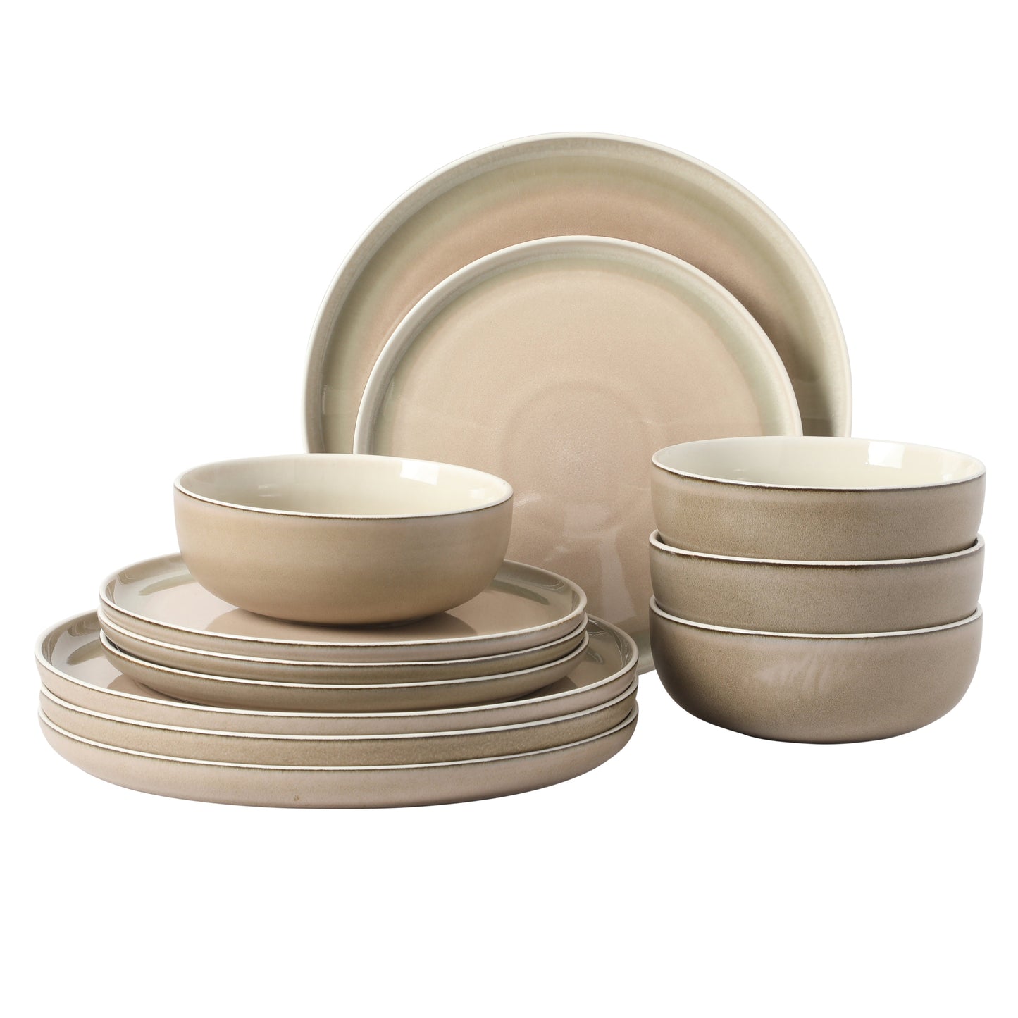 Gibson Elite Island Bay 12-Piece New Bone China Dinnerware Set Service for 4, Reactive Glaze Plates and Bowls, Dishwasher Safe