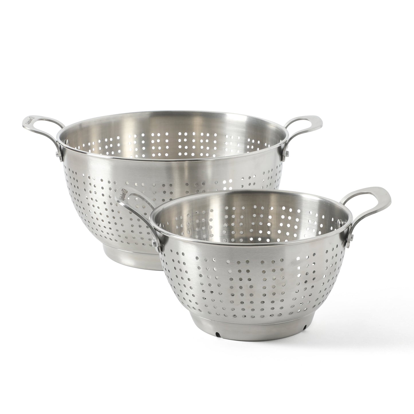 Calphalon Astro Colander Set, 2-Piece Stainless Steel Colander and Strainer, 5 QT & 1.5 QT Pasta Strainer with Handles, Kitchen Colander, Silver