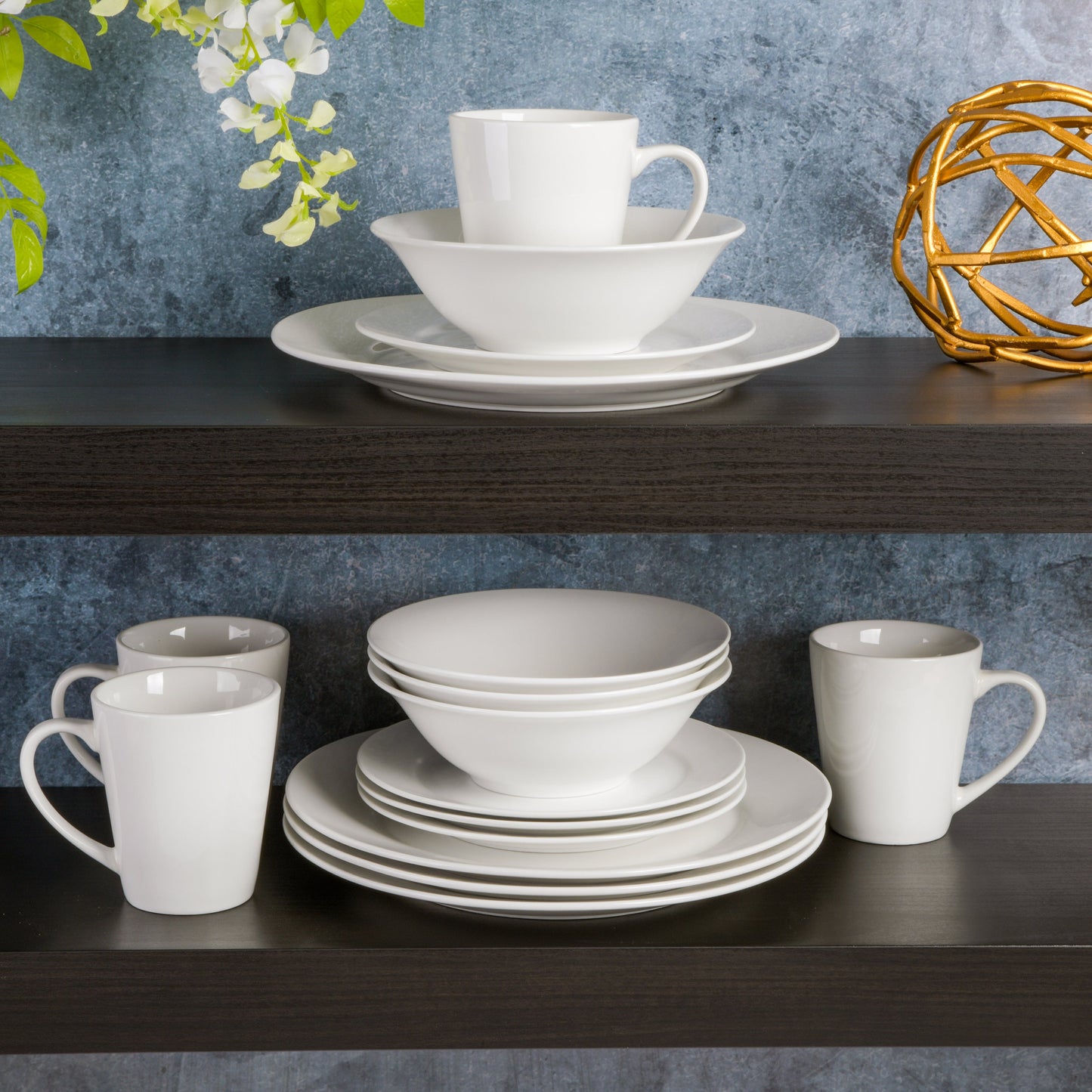 Gibson Home Noble Court 16-Piece Dinnerware Set, Service for 4, Bowls and Dinner Plates
