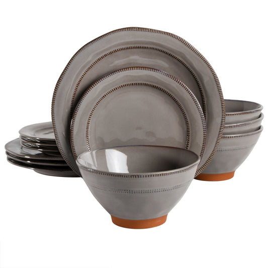 Gibson Elite Terranea 12-Piece Reactive Terracotta Dinnerware Set