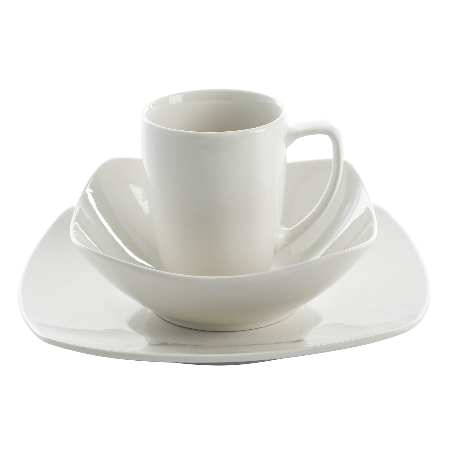 Gibson Home Zen Buffet 12-Piece Porcelain Dinnerware Set, Square Plates & Bowls & Mugs, Service for 4, White