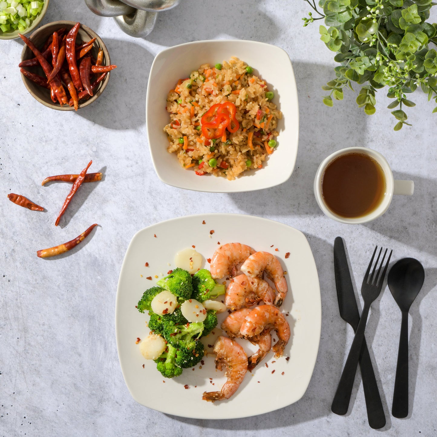 Gibson Home Zen Buffet 12-Piece Porcelain Dinnerware Set, Square Plates & Bowls & Mugs, Service for 4, White