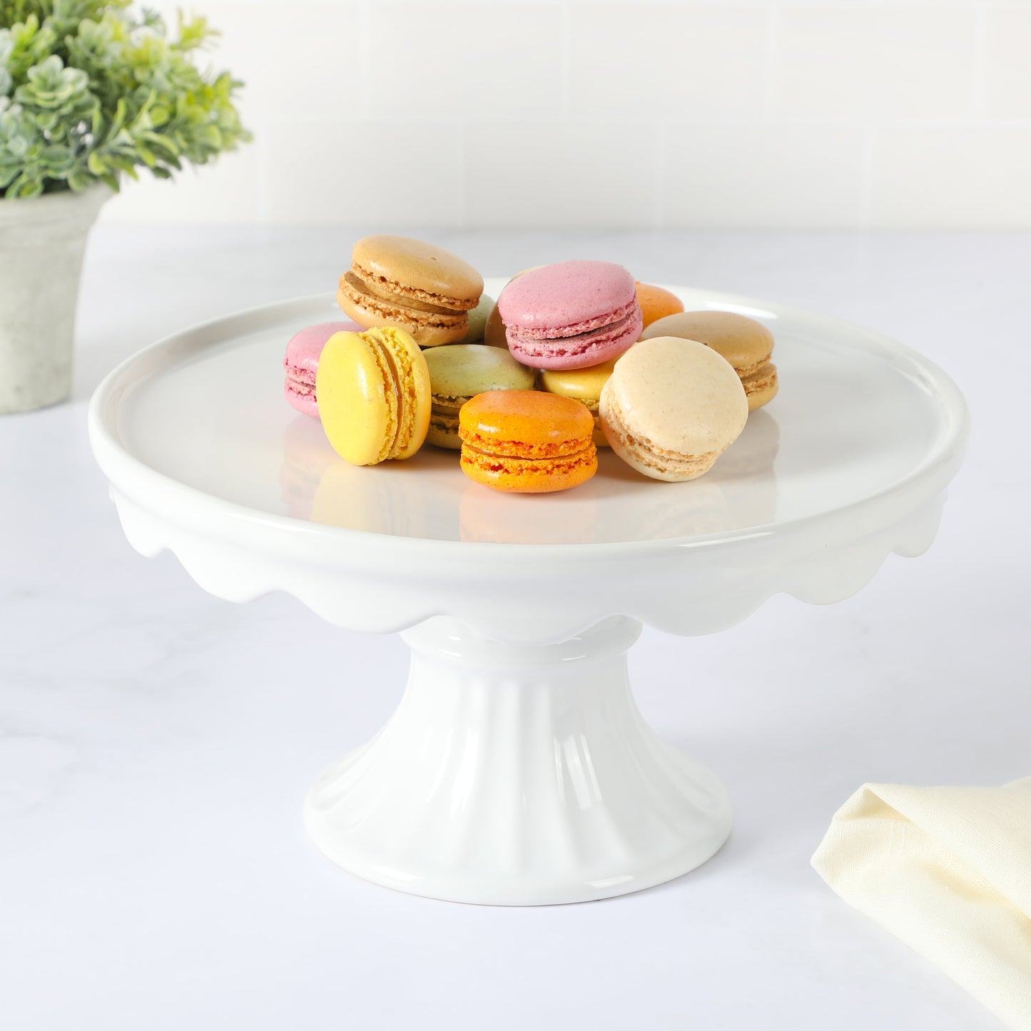 Martha Stewart Patterson 10" x 5.1" White Round Stoneware Cake Stand