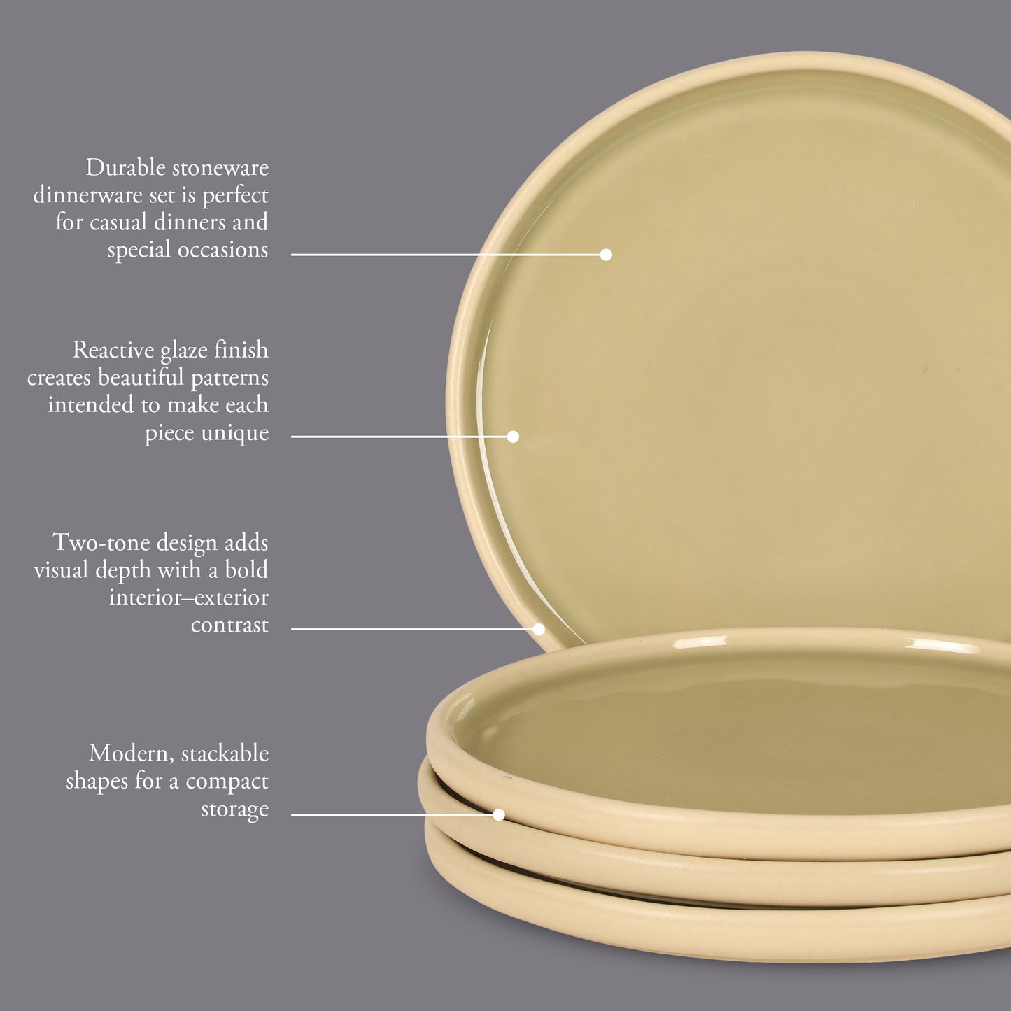 Gibson Elite - Made in Portugal - Port Gaia 10.2 Inch Dinner Plates Set of 4 - Reactive Glaze Dish Set