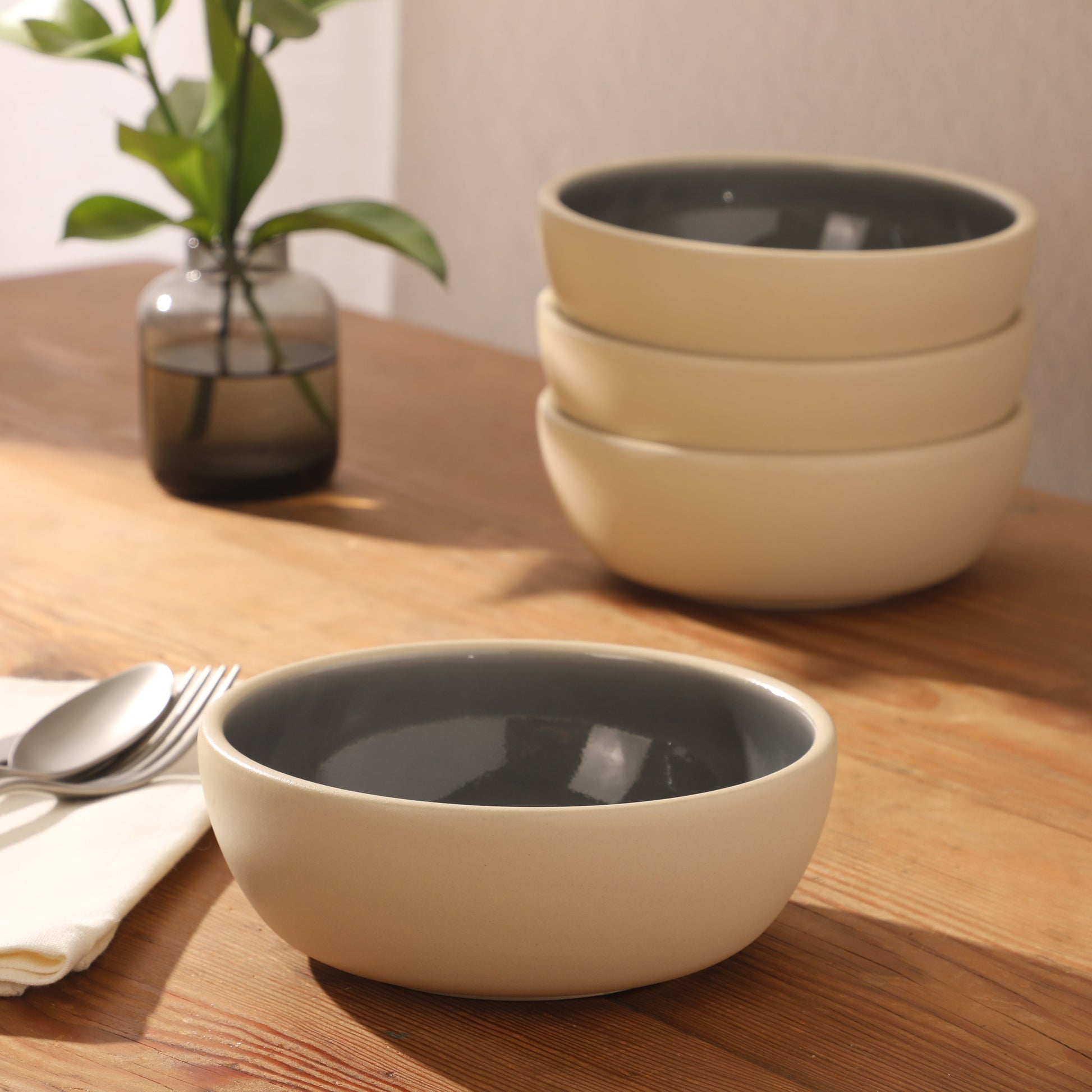 Gibson Elite - Made in Portugal -  Port Gaia 4 Piece Cereal Bowl Set, 6.2” Stoneware Bowls, Reactive Glaze Finish, Soup, Dessert & Snack Bowls, Microwave & Dishwasher Safe