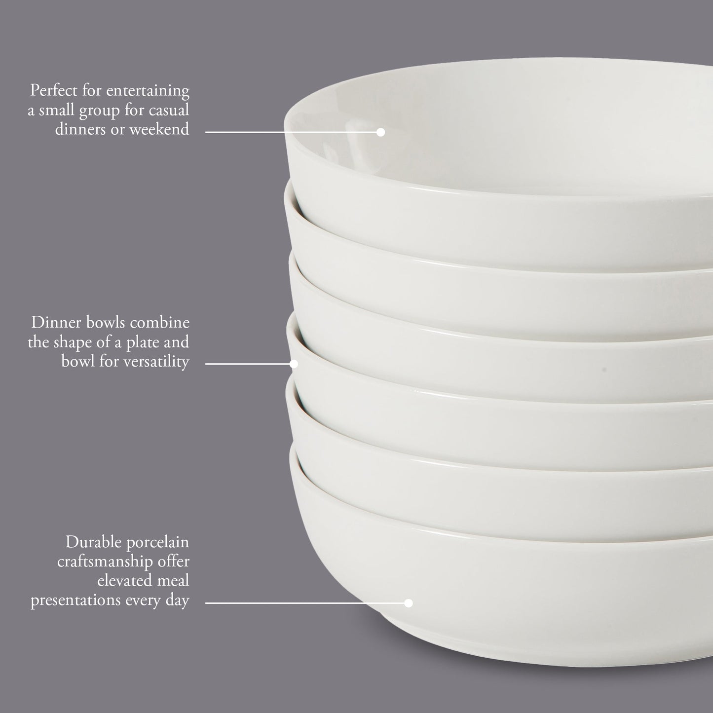 Gibson Home Zen Buffet 6-Piece 41oz Large Pasta Bowls Porcelain Ceramic Chip and Scratch Resistant Shallow Salad  Bowl, Serving Bowls, Soup Bowls Set, Dishwasher & Microwave Safe White