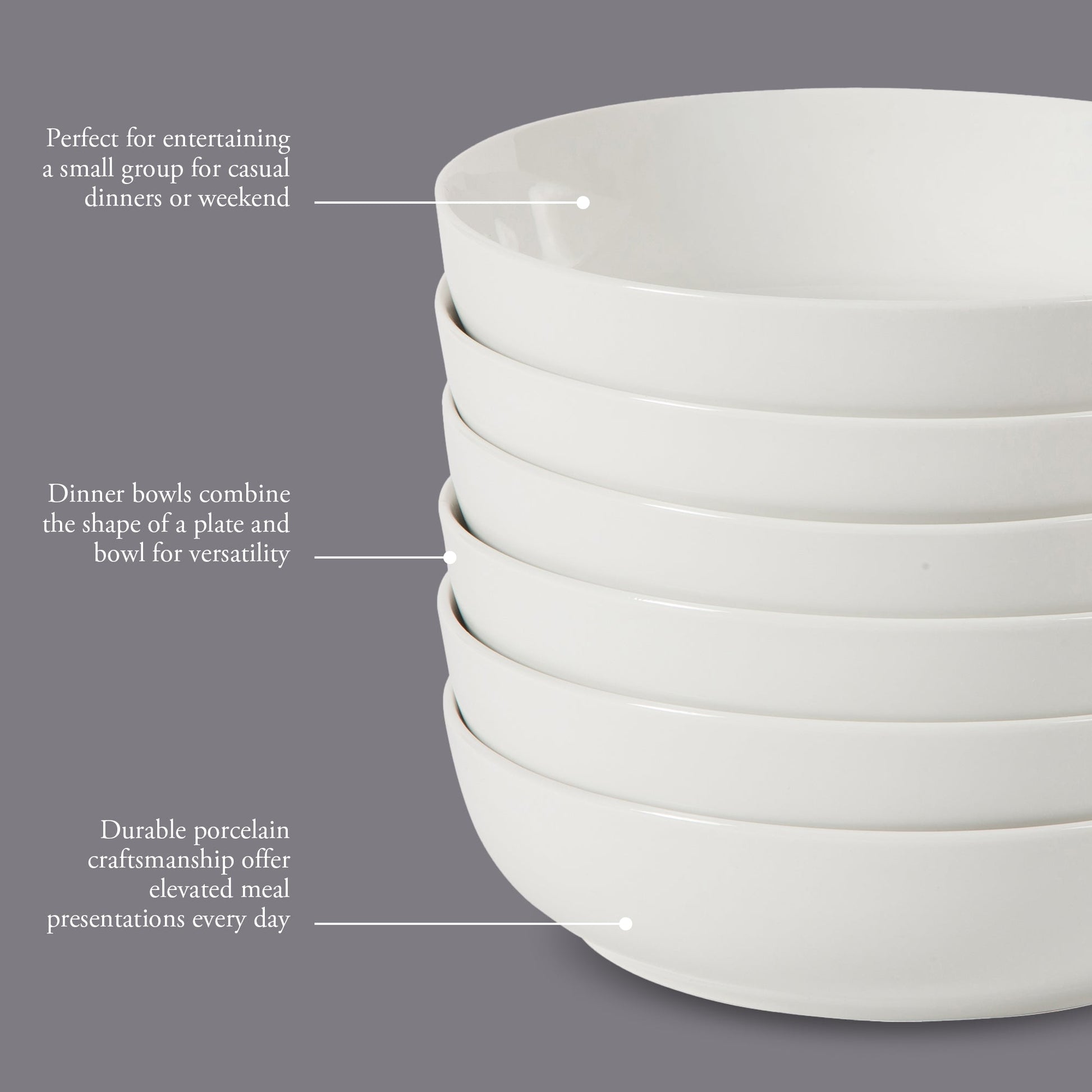 Gibson Home Zen Buffet 6-Piece 41oz Large Pasta Bowls Porcelain Ceramic Chip and Scratch Resistant Shallow Salad  Bowl, Serving Bowls, Soup Bowls Set, Dishwasher & Microwave Safe White