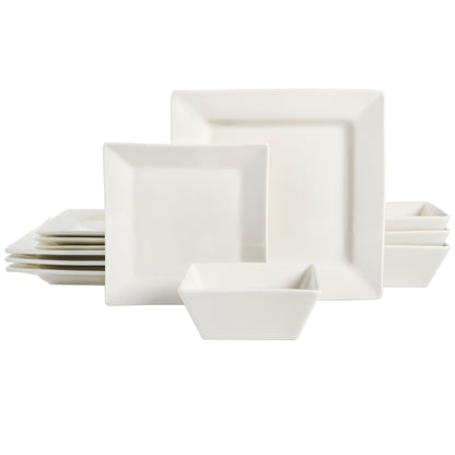 Gibson Home Everyday Hard Square 12-Piece Fine Ceramic Dinnerware Set