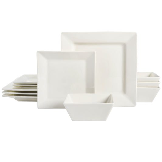 Gibson Home Everyday Hard Square 12-Piece Fine Ceramic Dinnerware Set