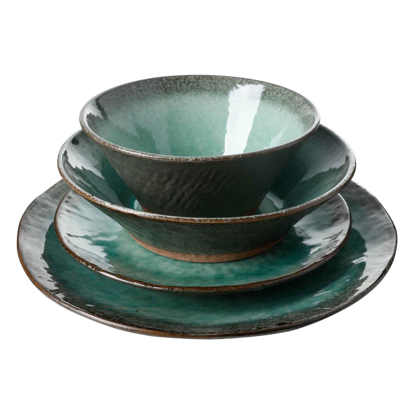 Gibson Elite Green Lantern 16-Piece Double Bowl Reactive Terracotta Dinnerware Set