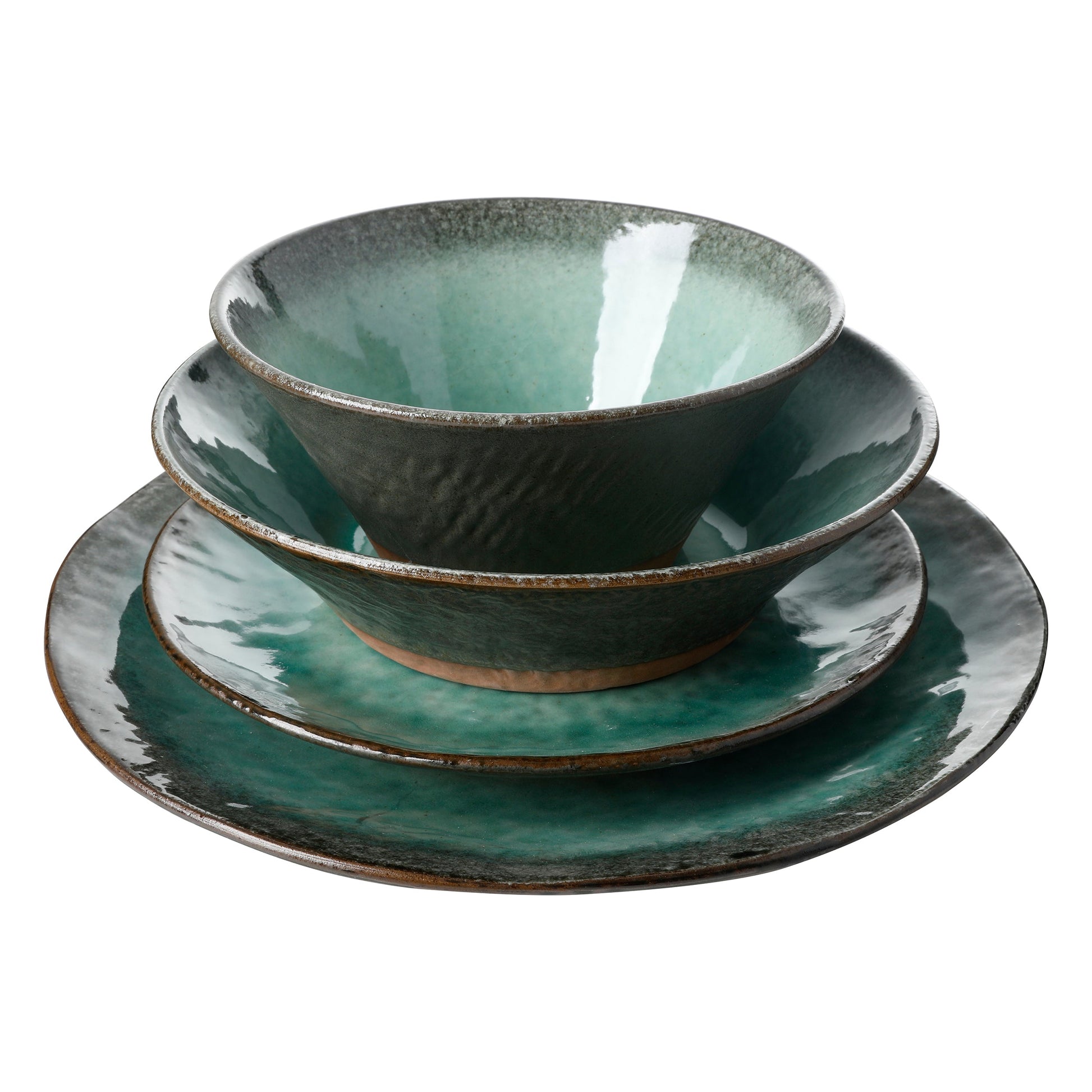 Gibson Elite Green Lantern 16-Piece Double Bowl Reactive Terracotta Dinnerware Set