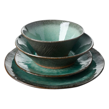 Gibson Elite Green Lantern 16-Piece Double Bowl Reactive Terracotta Dinnerware Set