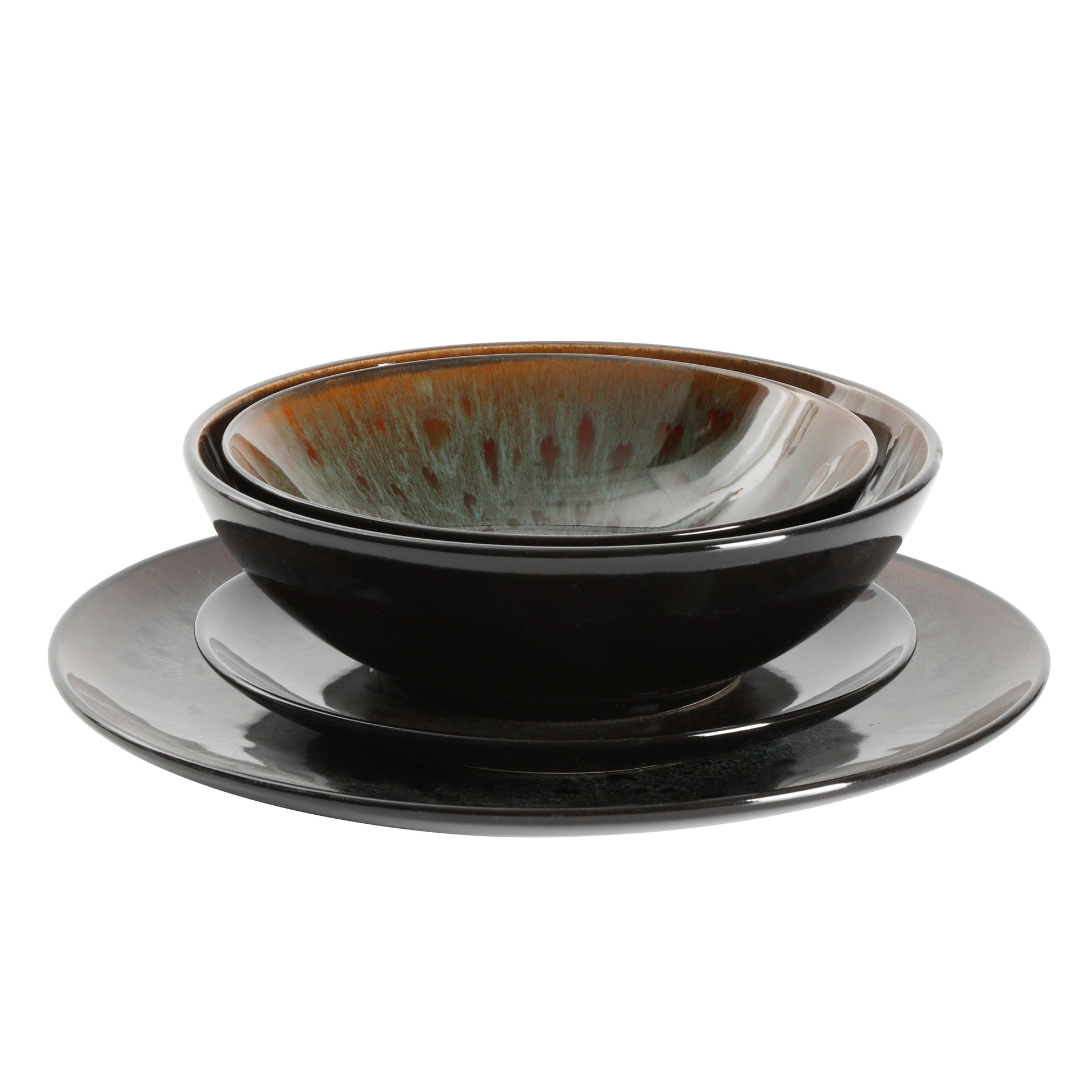 Gibson Elite Kyoto 16-Piece Double Bowl Reactive Stoneware Dinnerware Set - Teal