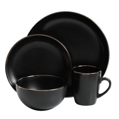 Gibson Home Rockaway Gold 16-Piece Stoneware Dinnerware Set