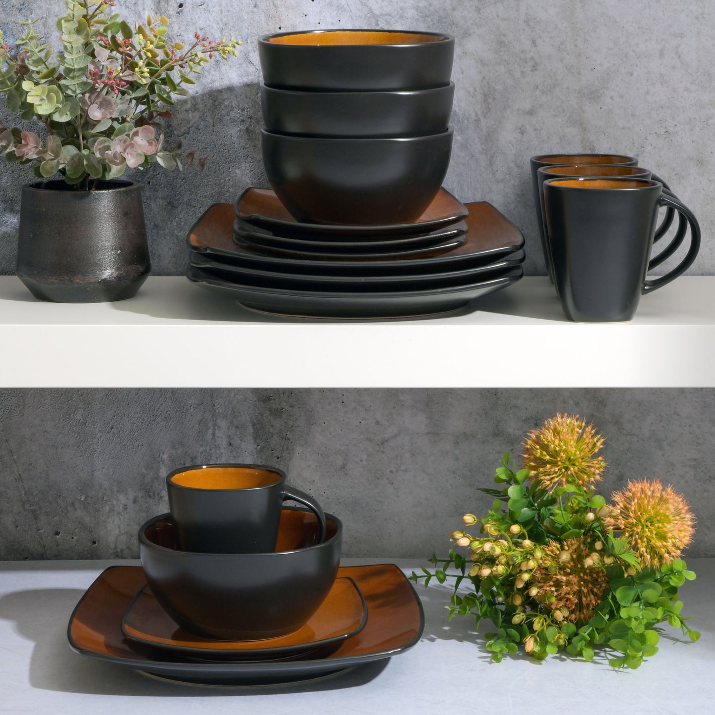 Gibson Elite Soho Lounge Square 16-Piece Stoneware Dinnerware Set