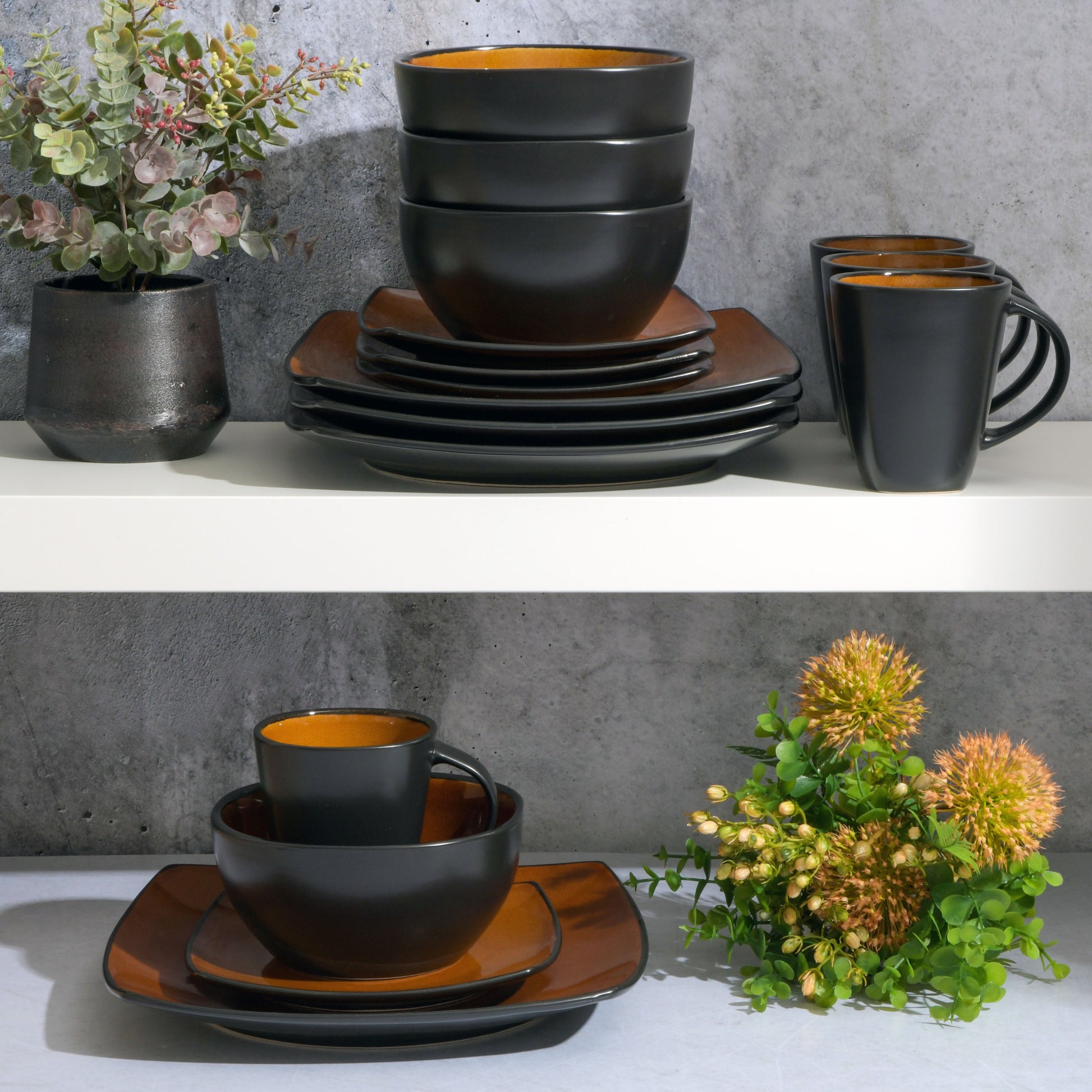 Gibson Elite Soho Lounge Square 16-Piece Stoneware Dinnerware Set