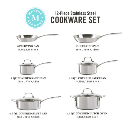 Martha Stewart Castelle 10-Piece Stainless Steel Cookware Set