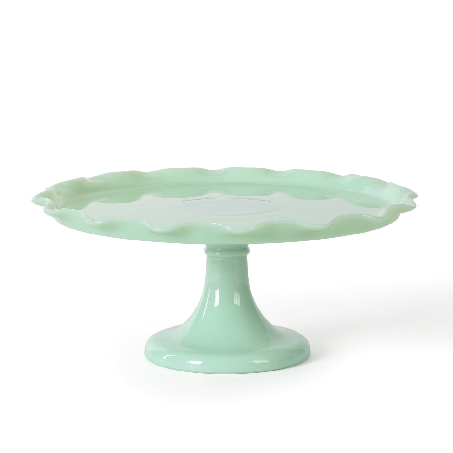 Martha Stewart Highbrook 11" Handmade Jadeite Glass Cake Stand w/ Ruffle Trim