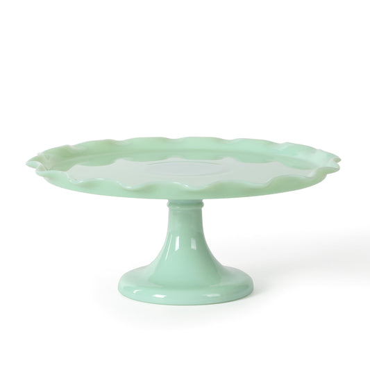 Martha Stewart Highbrook 11" Handmade Jadeite Glass Cake Stand w/ Ruffle Trim
