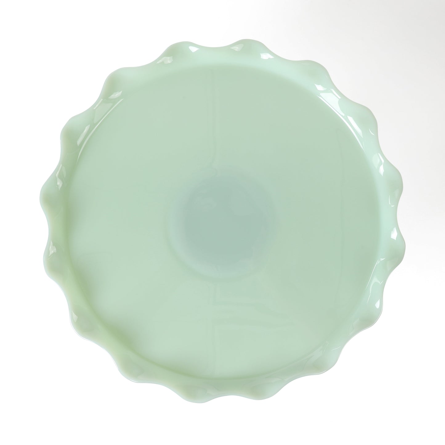 Martha Stewart Highbrook 11" Handmade Jadeite Glass Cake Stand w/ Ruffle Trim