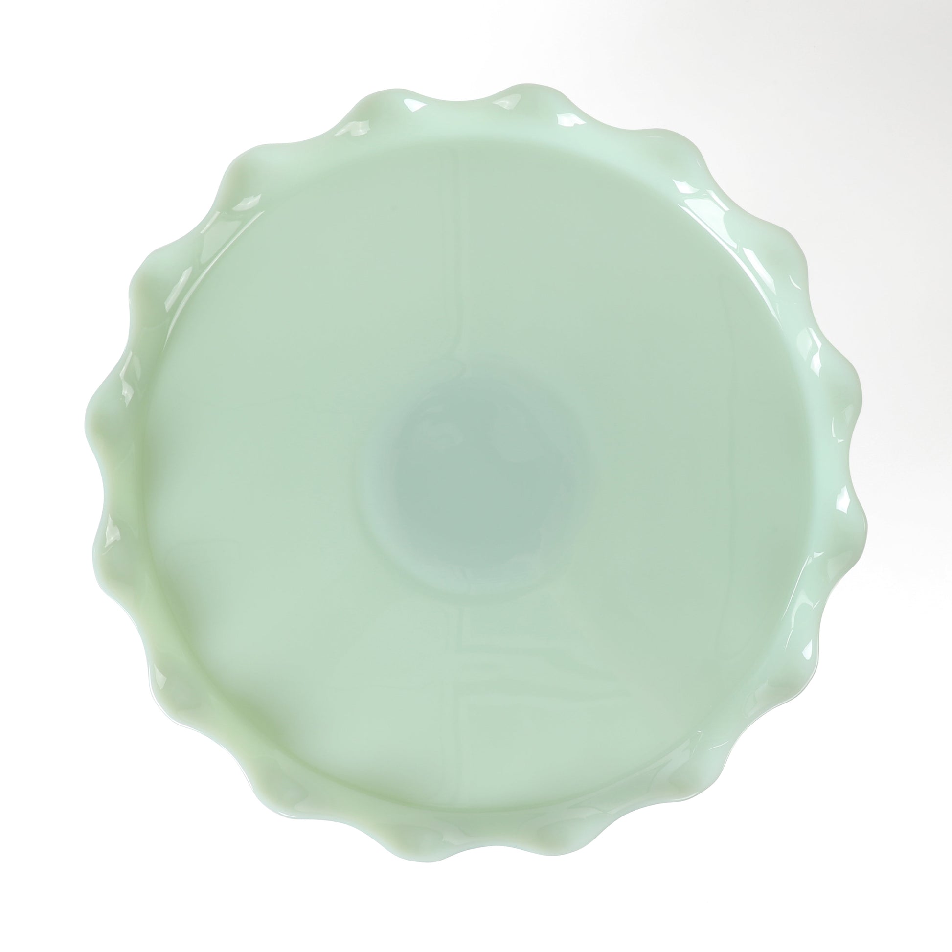 Martha Stewart Highbrook 11" Handmade Jadeite Glass Cake Stand w/ Ruffle Trim