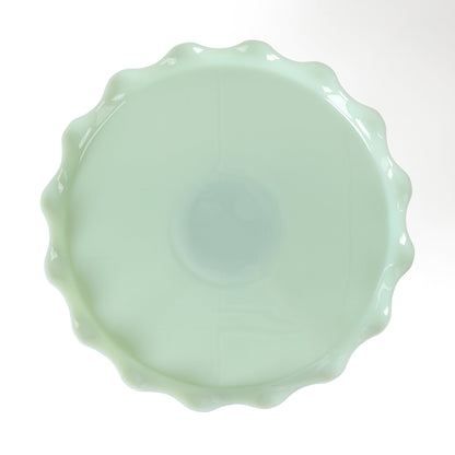 Martha Stewart Highbrook 11" Handmade Jadeite Glass Cake Stand w/ Ruffle Trim