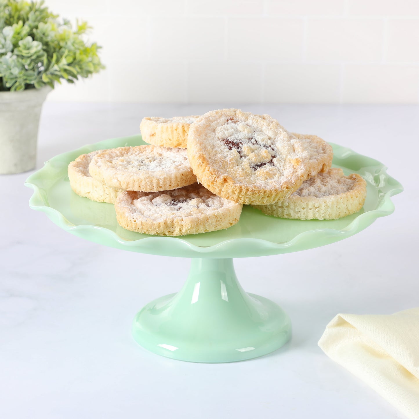 Martha Stewart Highbrook 11" Handmade Jadeite Glass Cake Stand w/ Ruffle Trim