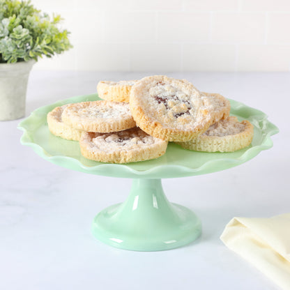 Martha Stewart Highbrook 11" Handmade Jadeite Glass Cake Stand w/ Ruffle Trim