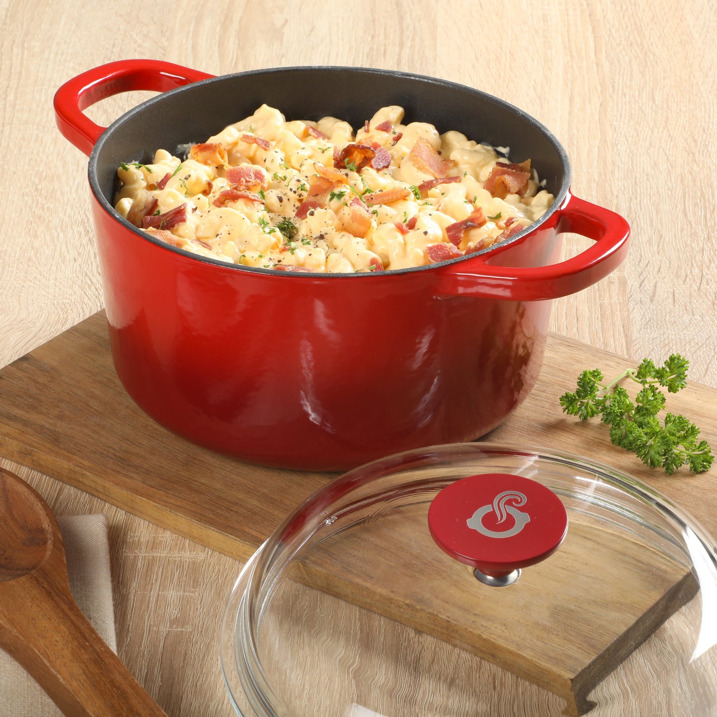 Crock Pot Artisan 3-Quart Round Cast Iron Dutch Oven With Oven Safe Borasilicate Lid - Red