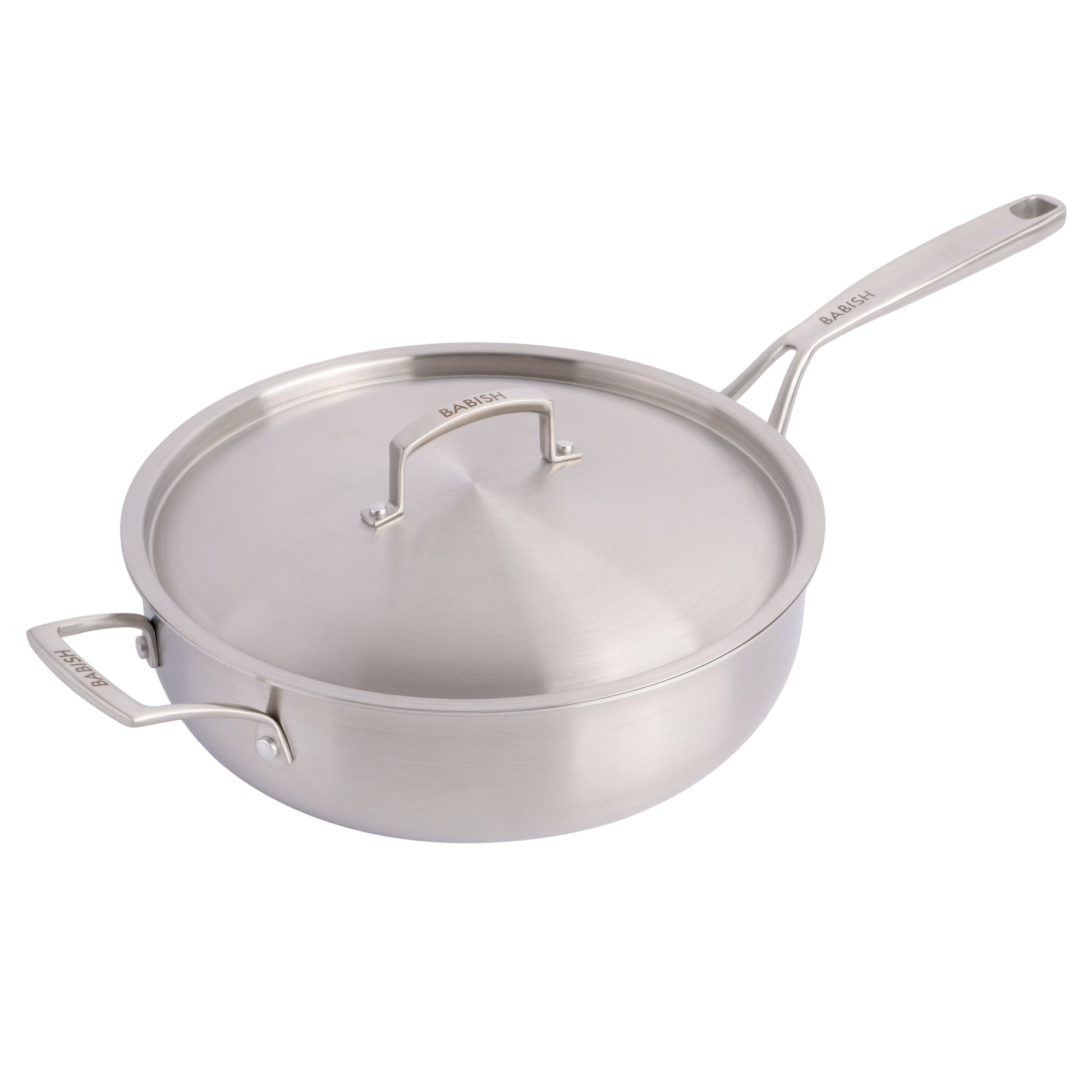 Babish Tri-Ply Stainless Steel Professional Grade Saute Pan w/Lid, 5-Quart
