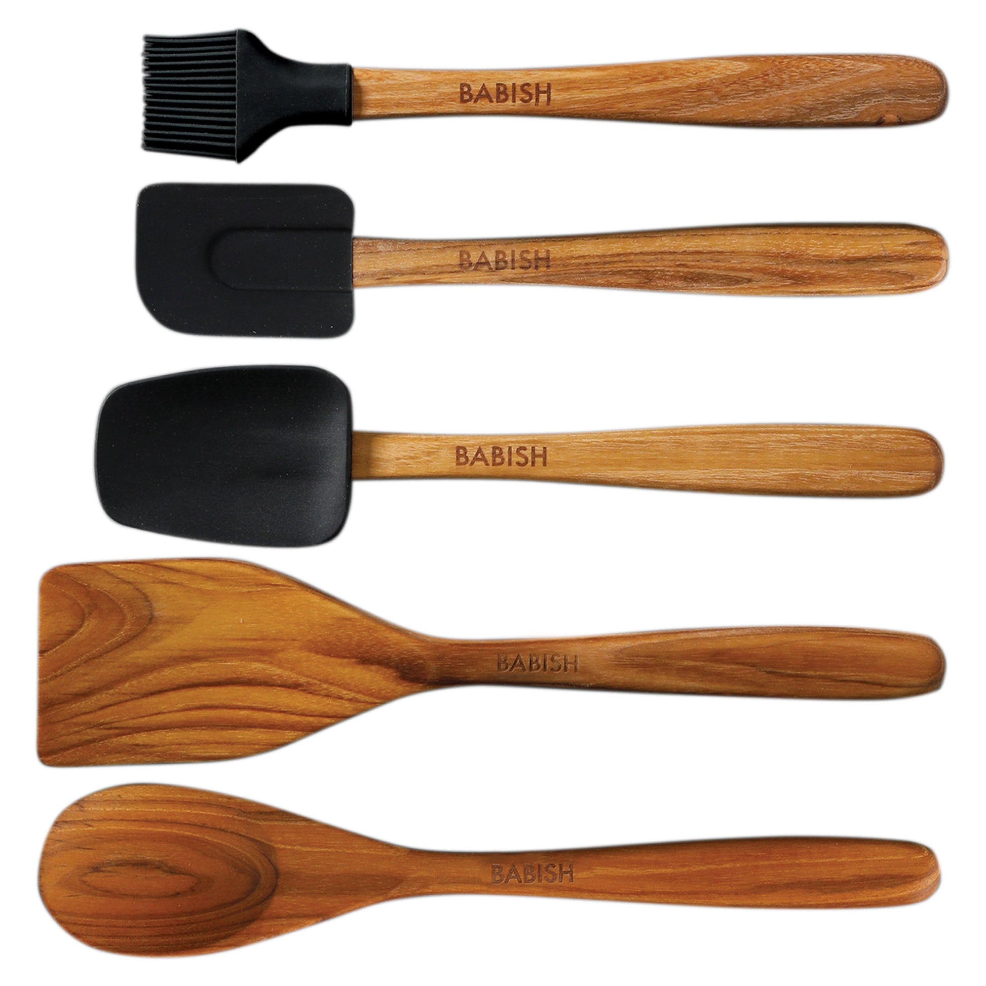 Babish 11 Piece Essential Wood, Silicone, and Stainless Steel Tool Set