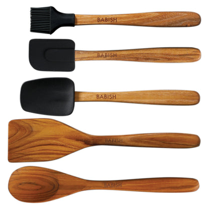 Babish 11 Piece Essential Wood, Silicone, and Stainless Steel Tool Set