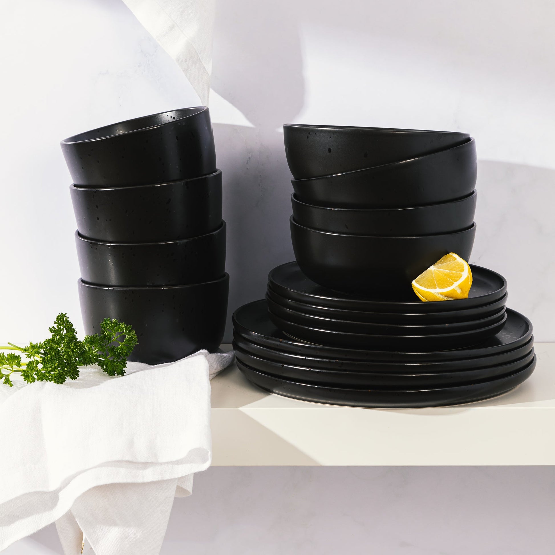 Gibson Elite James Street 16-Piece Reactive Stoneware Double Bowl Dinnerware Set