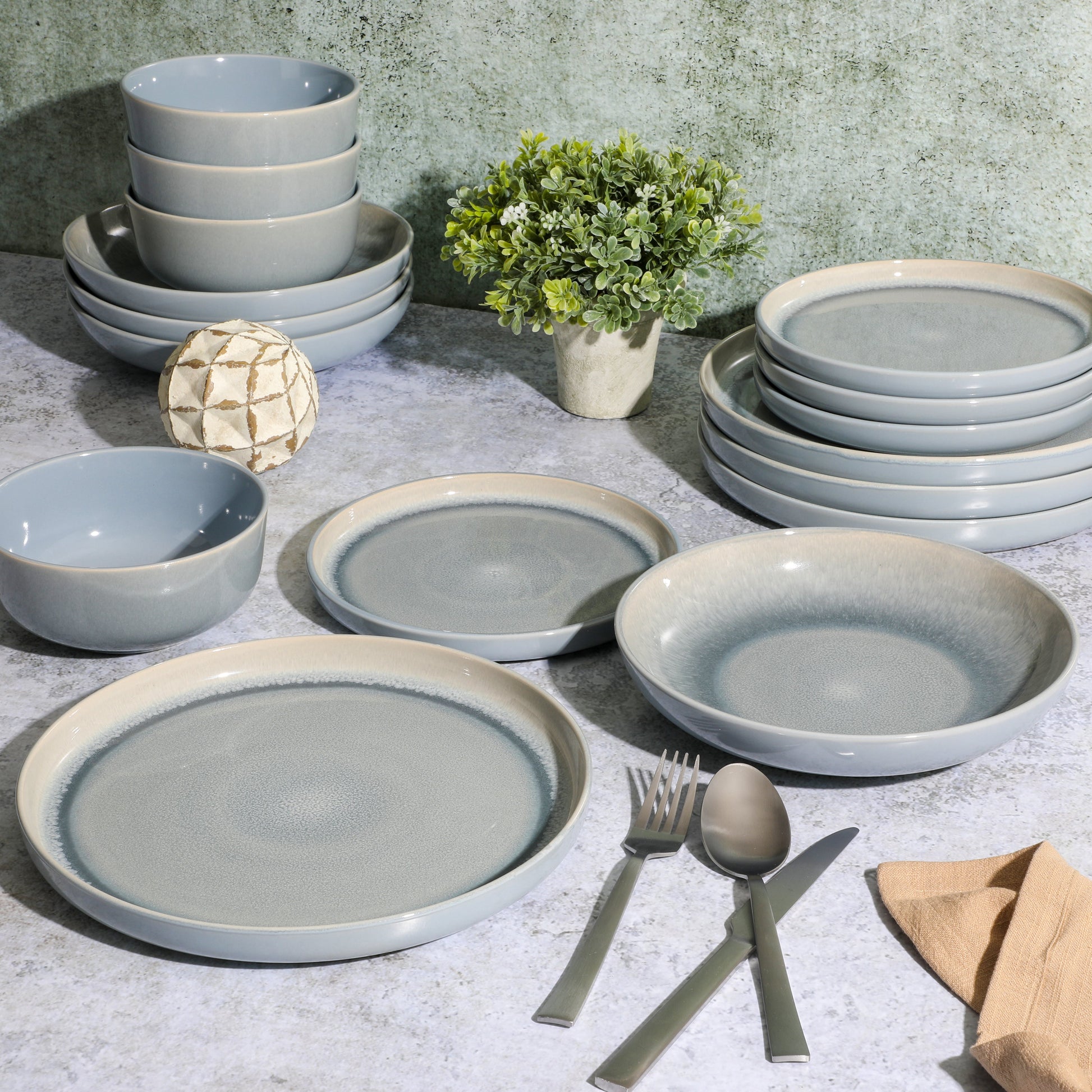 Gibson Elite Juno Moon 16-Piece Double Bowl Reactive Stoneware Dinnerware Set