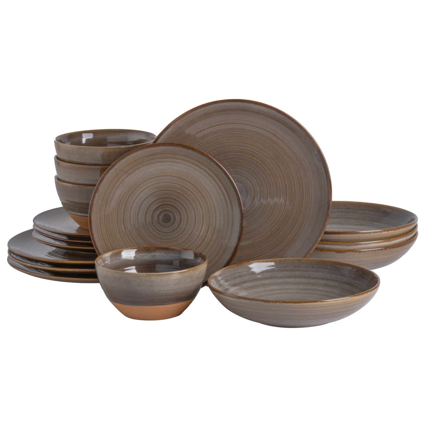 Gibson Elite Dreamweaver 16-Piece Double Bowl Terracotta Reactive Dinnerware Set