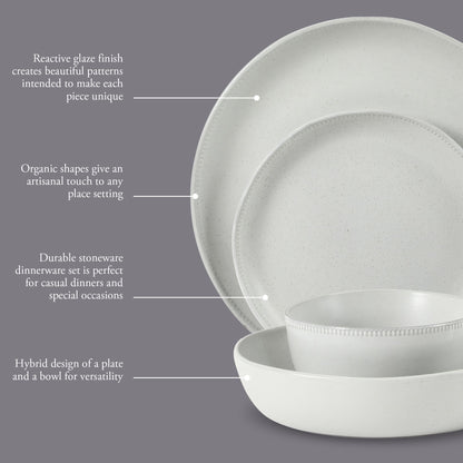Gibson Elite Menlo Park 16-Piece Pottery Clay Stoneware Dinnerware Set –  Reactive Glaze, Embossed Plates and Bowls W/ Pasta Bowl, Service for 4 – Microwave & Dishwasher Safe