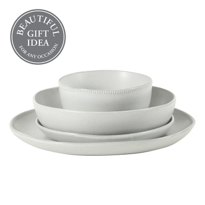 Gibson Elite Menlo Park 16-Piece Pottery Clay Stoneware Dinnerware Set –  Reactive Glaze, Embossed Plates and Bowls W/ Pasta Bowl, Service for 4 – Microwave & Dishwasher Safe