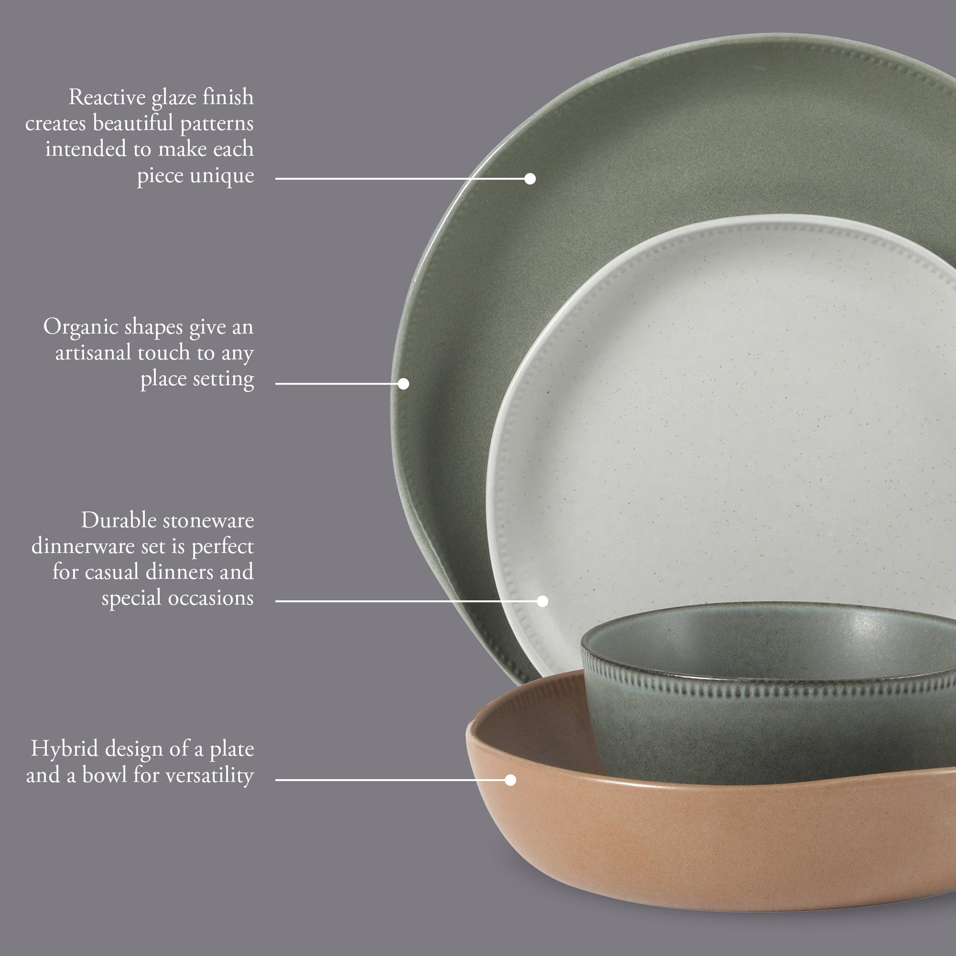 Gibson Elite Menlo Park 16-Piece Pottery Clay Stoneware Dinnerware Set –  Reactive Glaze, Embossed Plates and Bowls W/ Pasta Bowl, Service for 4 – Microwave & Dishwasher Safe