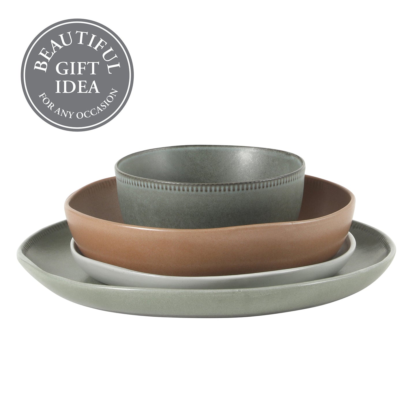Gibson Elite Menlo Park 16-Piece Pottery Clay Stoneware Dinnerware Set –  Reactive Glaze, Embossed Plates and Bowls W/ Pasta Bowl, Service for 4 – Microwave & Dishwasher Safe