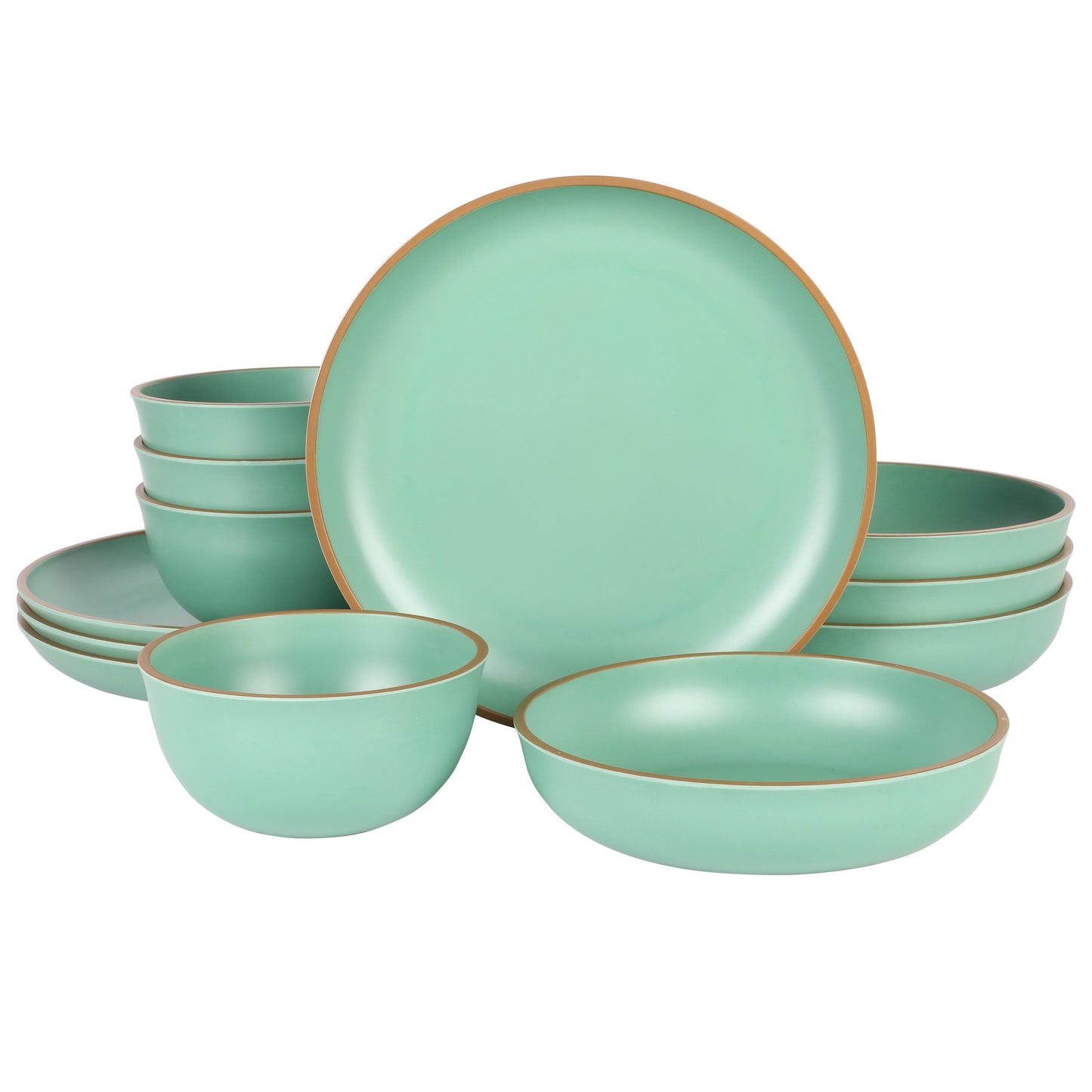 Gibson Home Rockabye 12-Piece Double Bowl Melamine Dinnerware Set