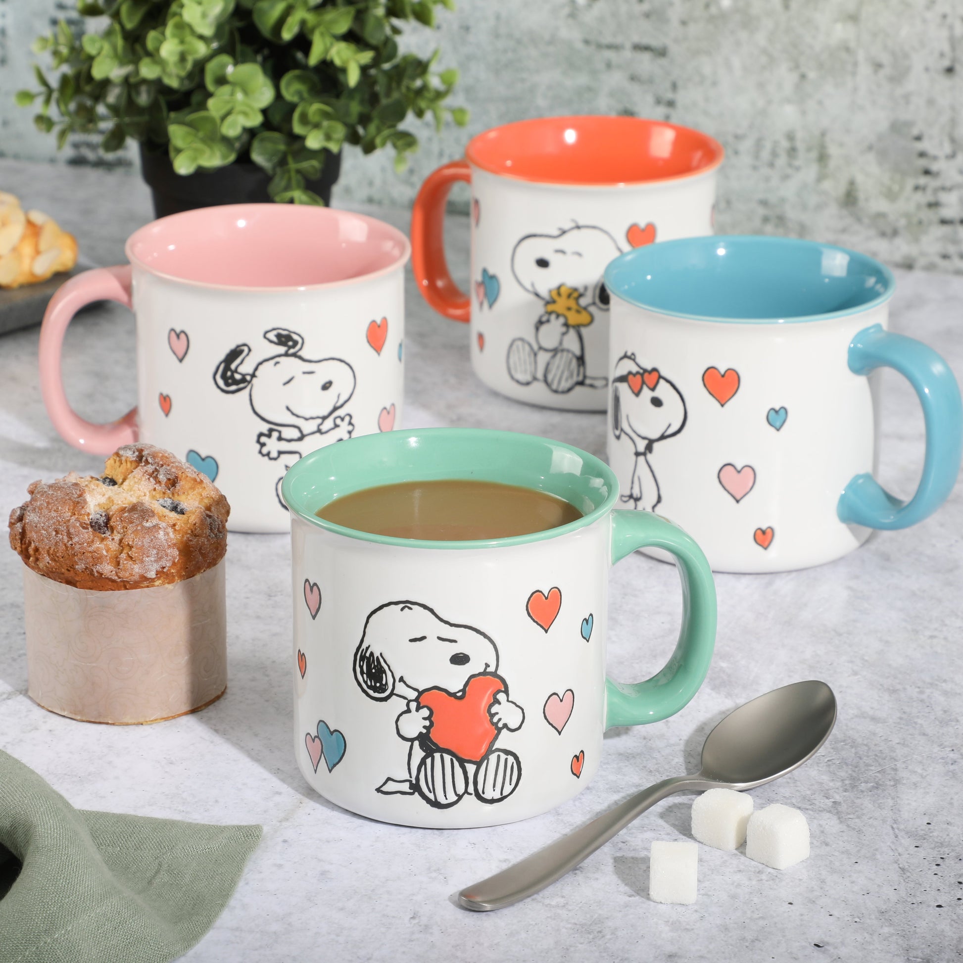 Peanuts Mothers Love 4-Pack Large 21oz Camper Stoneware Mug Set