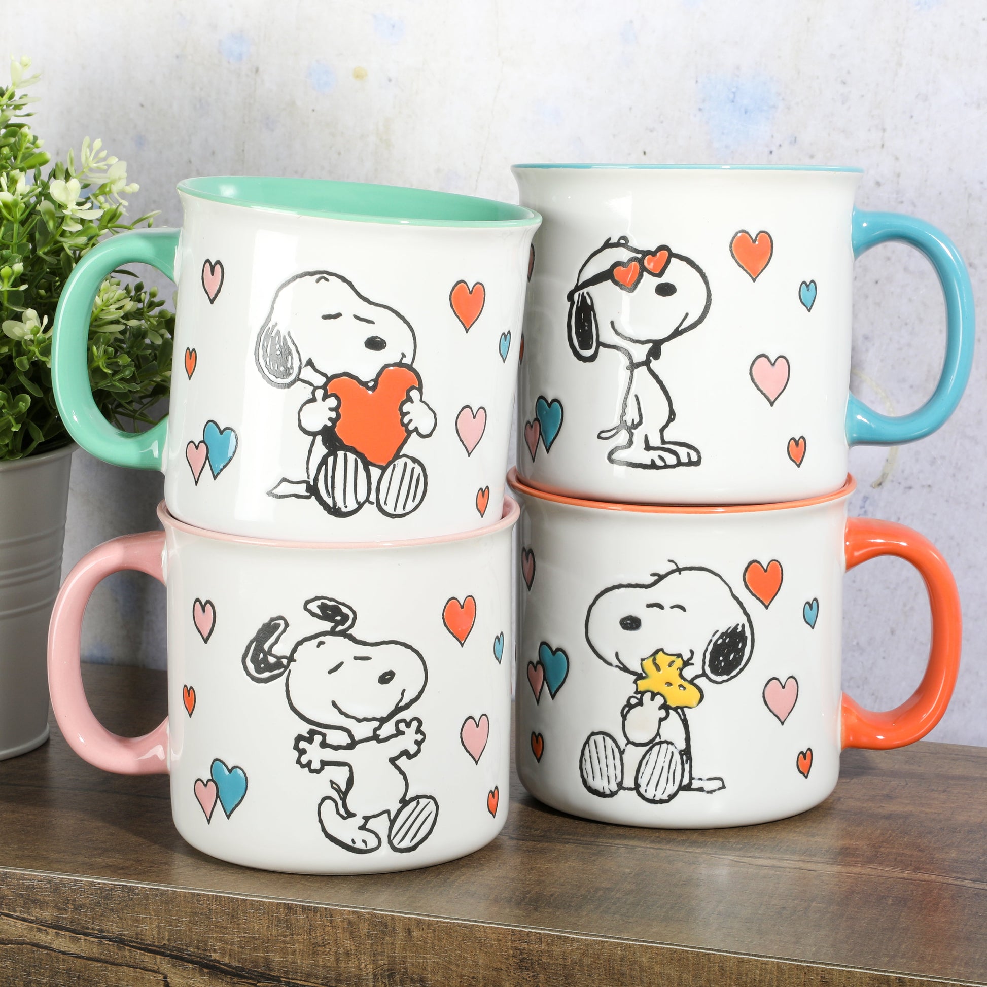 Peanuts Mothers Love 4-Pack Large 21oz Camper Stoneware Mug Set