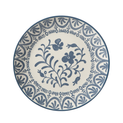 Bloomhouse - 2-Time Oprah’s Favorite Things - Valencia Flor 16 Piece Dinnerware Set, Artisanal Decorated Stoneware Plates & Bowls, Service for 4, Microwave & Dishwasher Safe, Iris Blue